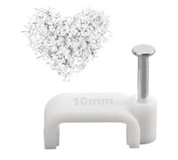 Aeipou 200 Pcs Flat Cable Clips White, 10mm, Small, Stainless Steel & Plastic, Smooth Finish, Flat Head, 5x10cm, Organize Cables, Ethernet, TV, Telephone, USB, LED, Coaxial, VGA