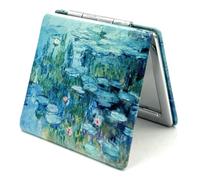 Aeisage Small Handbag Monet Compact Mirror - Folding Pu Leather, Unique Water Lilies Travel Mirror for Sister