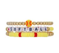 Aeiwjoi 3Pcs Softball Bracelets for Men Women Handmade Clay Beaded Stretch Bracelets Sports Ball Charm Bracelet for Softball Lovers Gifts for Sports Team Gift Softballs Jewelry Gifts