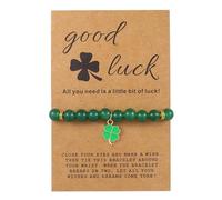 Aeiwjoi Green Nature Stone Clove Bracelet Four-Leaf Clover Charm St.Patrick’s Day Bracelets for Women with Design Cards Clover Charm Beaded Bracelet for St.Patrick’s Day Gift