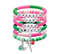 Aeiwjoi Wicked Bracelet for Women Pink and Green Beaded Stretch Bracelet Set Magic Wand Witch Hat Charm Bracelets Wicked Gifts for Fans Friends Sister Christmas Birthday Present Witch Merch