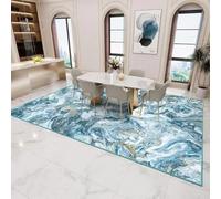 AEKDCL Blue/Gold Non Slip Non Shedding Area Rug, W 160 × L 230 cm Soft Low Pile Machine, Washable, Modern Abstract Rugs, Large Stain Resistant Carpet for Living Room Bedroom Dining Room