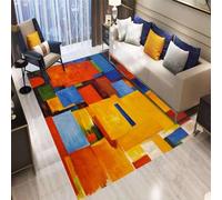 AEKDCL Blue/Gold/Red Washable Area Rug W 60 × L 100 cm, Indoor Soft Fluffy Rugs, Abstract Large Faux Wool Aesthetic, Non Slip Carpet for High Traffic Areas in Living Room/Dining Room
