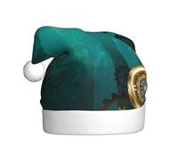 AEKGOHP Adult plush Christmas hat Steampunk Watches Keys and Chains Pattern with soft touch for holiday parties and dances suitable for men and women