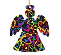AEKGOHP Christmas Wooden Ornaments Angel Shape 2 PCS Gay Pride Rainbow Pattern for hanging