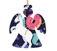 AEKGOHP Christmas Wooden Ornaments Angel Shape 2 PCS Unicorns Doughnut Rainbow Pattern for hanging