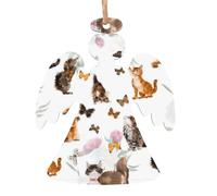 AEKGOHP Christmas Wooden Ornaments Angel Shape 4 PCS Cat Butterfly Pattern for hanging on Christmas trees