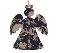 AEKGOHP Christmas Wooden Ornaments Angel Shape 4 PCS Many Skulls Get Together Pattern for hanging on Christmas trees