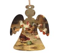 AEKGOHP Christmas Wooden Ornaments Angel Shape 4 PCS Roast Chicken Hen Farm Pattern for hanging