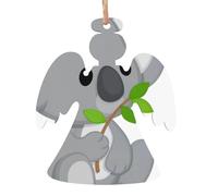 AEKGOHP Christmas Wooden Ornaments Angel Shape 6 PCS Green leaf koala Pattern for hanging on Christmas trees