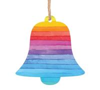 AEKGOHP Christmas Wooden Ornaments Bell Shape 2 PCS Rainbow Colored Striped Pattern for hanging