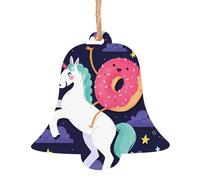 AEKGOHP Christmas Wooden Ornaments Bell Shape 2 PCS Unicorns Doughnut Rainbow Pattern for hanging
