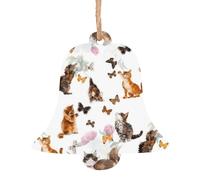 AEKGOHP Christmas Wooden Ornaments Bell Shape 4 PCS Cat Butterfly Pattern for hanging on Christmas trees