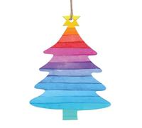 AEKGOHP Christmas Wooden Ornaments Christmas Tree Shape 2 PCS Rainbow Colored Striped Pattern for hanging