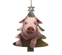 AEKGOHP Christmas Wooden Ornaments Christmas Tree Shape 6 PCS Cute Pig Pattern for hanging
