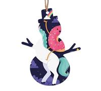 AEKGOHP Christmas Wooden Ornaments Snowman Shape 2 PCS Unicorns Doughnut Rainbow Pattern for hanging