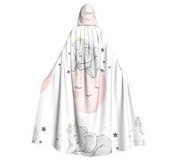 AEKGOHP Cute Baby Elephant Sleeping Pink Moon Halloween Hooded Cloak for Adults, One Size, Unisex, Polyester