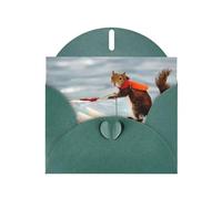 AEKGOHP Dark Green Greeting Card Water Skiing fox Squirrel Prints for Festive Birthday Party Invitation