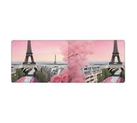 AEKGOHP Eiffel Tower Pink Flower Prints Extra Large Mouse Pad, Computer Office Anti Slip Gaming Keyboard Thickened Version 12x31.5in