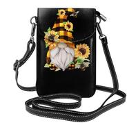 AEKGOHP Gnome Bee Yellow Floral Printed Small Leather Women'S Crossbody Flip Phone Bag, Waterproof And Durable