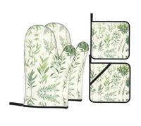 AEKGOHP green flower herb sage leaves and branches Printed Oven Mitts and Pot Holders Set of 4 Kitchen baking Thick and durable, anti-scalding and heat-insulating