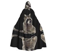 AEKGOHP Hairy Raccoon Printed Halloween Adult Hooded Cape Men'S And Women'S Clothing Mantle Role-Playing