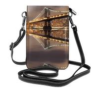 AEKGOHP New York Manhattan Bridge Night Printed Small Leather Women'S Crossbody Flip Phone Bag, Waterproof And Durable