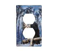 AEKGOHP Owl Sitting Tree Fence Prints Double Socket Wall Panel Decorative is Durable and Suitable for Socket Light Switch Accessories 4.5x2.76in