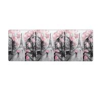 AEKGOHP Paris Street Eiffel Tower Pink Floral Prints Extra Large Mouse Pad, Computer Office Anti Slip Gaming Keyboard Thickened Version 12x31.5in