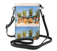 AEKGOHP Pineapple Fruit Sunglasses Sand Beach Printed Small Leather Women'S Crossbody Flip Phone Bag, Waterproof And Durable Black