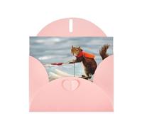 AEKGOHP Pink Greeting Card Water Skiing fox Squirrel Prints for Festive Birthday Party Invitation
