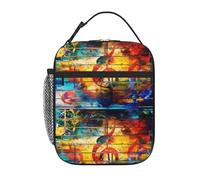 AEKGOHP Portable Insulated Lunch Bag Music Note Colorful Wooden Prints Reusable Lunch Bag Durable for Men and Women