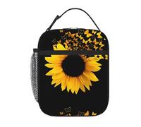 AEKGOHP Portable Insulated Lunch Bag Sunflower Floral Butterflies Art Prints Reusable Lunch Bag Durable for Men and Women