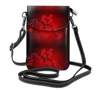 AEKGOHP Red Cherry Blossom Printed Small Leather Women'S Crossbody Flip Phone Bag, Waterproof And Durable