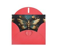 AEKGOHP Red Greeting Card Gold color delicate Dragonfly flower Prints for Festive Birthday Party Invitation