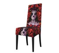 AEKGOHP Removable Dining Chair Covers Day Of The Dead Sugar Roses Skull Prints - Soft, Comfortable, Wrinkle Resistant, No Ironing Needed Stretchable for Most Armless Chair