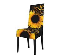 AEKGOHP Removable Dining Chair Covers Sunflower Floral Butterflies Art Prints - Soft, Comfortable, Wrinkle Resistant, No Ironing Needed Stretchable for Most Armless Chair