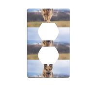 AEKGOHP Running German Shepherd Dog Prints Double Socket Wall Panel Decorative is Durable and Suitable for Socket Light Switch Accessories 4.5x2.76in