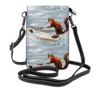 AEKGOHP Water Skiing Fox Squirrel Printed Small Leather Women'S Crossbody Flip Phone Bag, Waterproof And Durable
