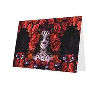 AEKGOHP White Greeting Card Day Of The Dead Sugar Roses Skull Prints for Festive Birthday Party Invitation
