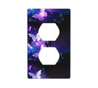 AEKGOHP White Purple Butterflies Prints Double Socket Wall Panel Decorative is Durable and Suitable for Socket Light Switch Accessories 4.5x2.76in