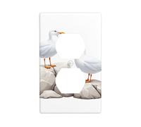 AEKGOHP White Seagull on The Rocks Prints Double Socket Wall Panel Decorative is Durable and Suitable for Socket Light Switch Accessories 4.5x2.76in