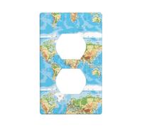 AEKGOHP World Map Prints Double Socket Wall Panel Decorative is Durable and Suitable for Socket Light Switch Accessories 4.5x2.76in
