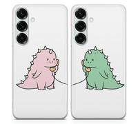 AEKPRINT Cartoon Dinosaur Couple Phone Case Cover fit for Samsung Galaxy S25 FE Cute Matching Couple Best Friends Cover Shockproof Clear TPU Rubber - Pink Dino