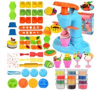 Aekxoeo 45 Pcs Ice Cream Playdough Set, Playdough Accessories with Ice Cream Maker Machine, Molds & Tools Set, Children Play Doh Ice Cream Set for Kids 3+ Years Boys and Girls (12 Dough Included)