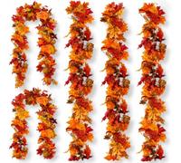 Aekxoeo 5 Pack Autumn Leaf Garlands, 1.8m/5.9ft Artificial Autumn Fall Maple Leaf Garland, Easy Hanging Fall Garland Autumn Decorations for Thanksgiving, Halloween, Christmas & Home Decor
