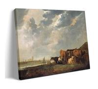 Aelbert Cuyp Paintings Wall Art Poster Prints Cattle near The Maas, with Dordrecht in The Distance Canvas Wall Art Picture Prints Hanging Photo Gift Idea Decor Homes Artworks Frame 12x18inch(30x45cm)