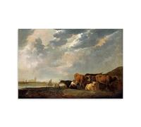 Aelbert Cuyp Paintings Wall Art Poster Prints Cattle near The Maas, with Dordrecht in The Distance Home Decor Wall Art Hanging Picture Print Bedroom Decorative Paintings Room Unframe 20x30inch(50x75cm