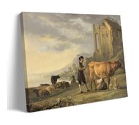Aelbert Cuyp Paintings Wall Art Poster Prints Landscape with Maid Milking A Cow (ca. 1655) Painting On Canvas Wall Art Scroll Picture Print Living Room Walls Decor Homes Frame 20x30inch(50x75cm)