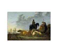 Aelbert Cuyp Paintings Wall Art Poster Prints Peasants And Cattle by The River Merwede (c. 1658-1660) Painting On Canvas Wall Art Scroll Picture Print Living Room Walls Decor Homes Unframe 16x24inch